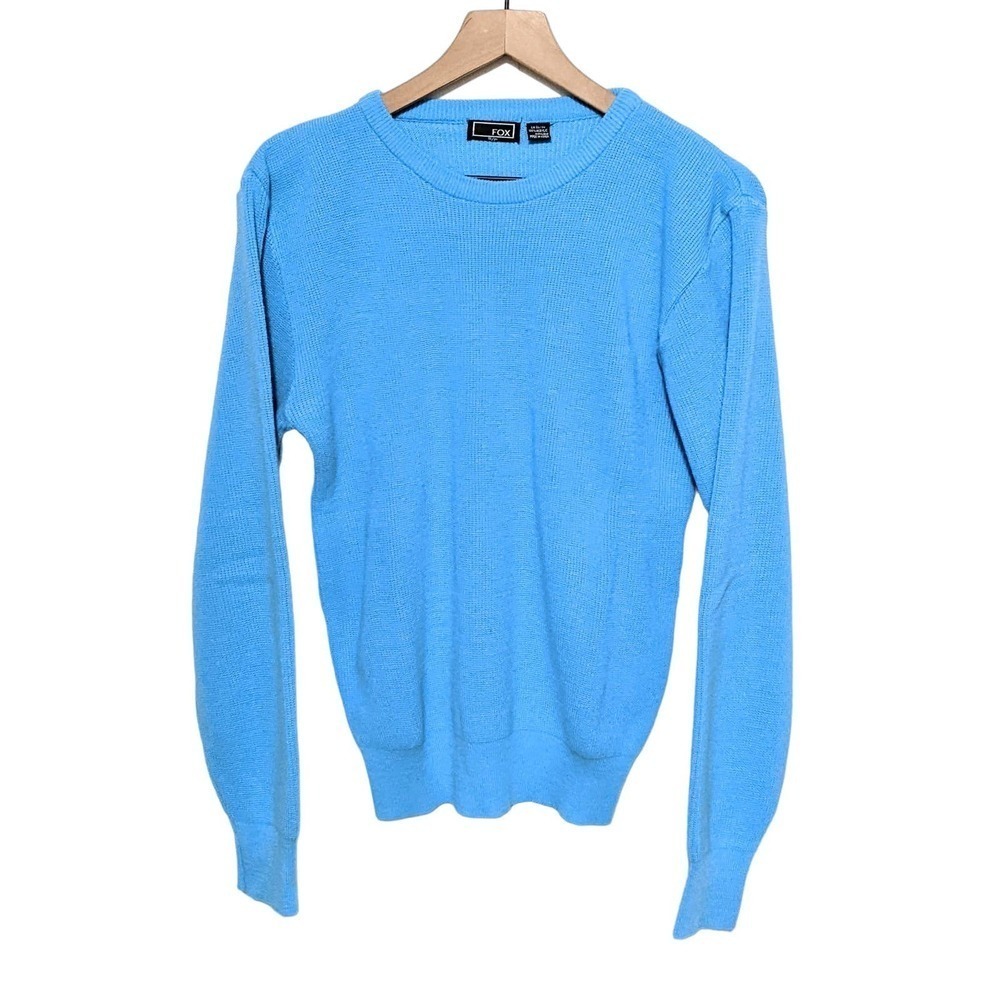 Vintage Fox Mens Crew Neck Sweater Size S Blue Long Sleeve Pullover 100% Acrylic